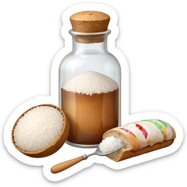 a one victorian bottle of salt and a loaf of bread - crochet needles and a ball of wool sticker