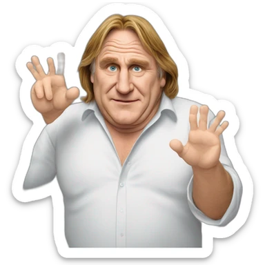 Gérard depardieu étonné les deux mains retourné vers le haut sticker