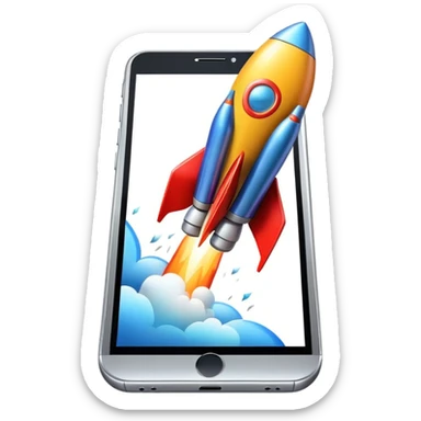 Smartphone with rocket boosters launching upward sticker
