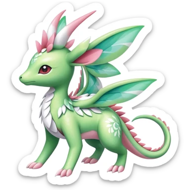 Shiny Exotic Cute Majestic Ethereal Sparkly Flygon-Sylveon-Shaymin-Meganium-Hybrid-Creature with white pattern-markings sticker