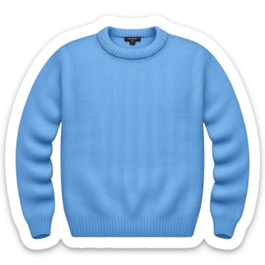 sky-blue knitted wool sweater, round neck with up. sticker
