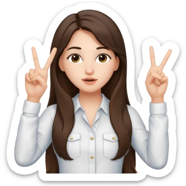 girl architect - brunette - 20 years old cute pose - long hair girl without eye glasses. pretty girl. do a kissy face and her holding up the peace sign sticker