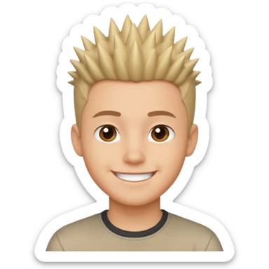 young man with short, spiky hair, smiling sticker