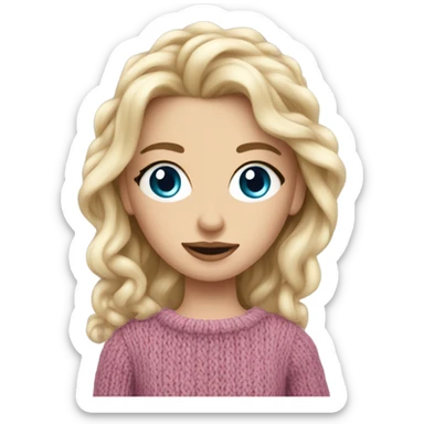 Beautiful finish blonde girl with blue eyes knitting sweater  sticker