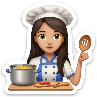 cooking  girl long dark brown hair and dark brown eyes, ight to medium skin tone sticker