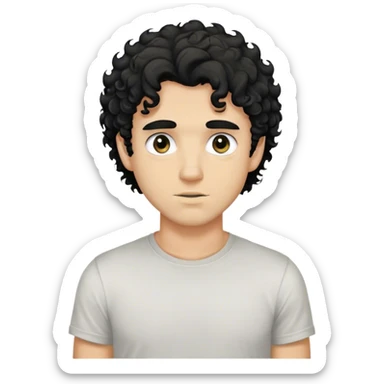 Blonde handsome man with dirty black curly hair in a t shirt with black eyes portrait sticker