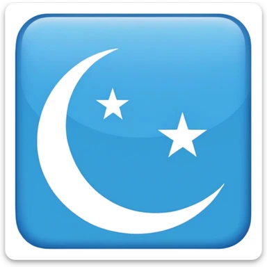 Iraqi Turkmen flag - a sky blue rectangular flag with a white crescent moon and star in the center. There is one straight white horizontal line across the top of the moon and another straight white horizontal line below the moon. sticker