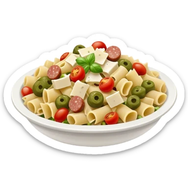 Pasta salad with chopped sausage, chopped gherkins, chopped cocktail tomatoes and mayonnaise  sticker