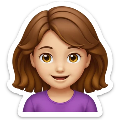 EMOJI COMO IPHONE IOS SOLO CARA NIÑA 3 AÑOS PELO LARGO, ONFULADO, MARRON, Y OJOS MARRONES. SONRIENDO, SIN CUELLO Y FONDO TRANSPARENTE sticker