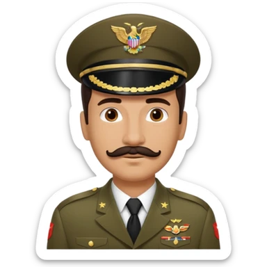 Hispanic man emoji with a dark brown slicked-back hairstyle, a well-groomed mustache, wearing a military uniform sticker