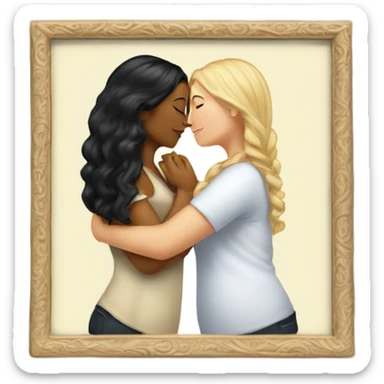 A indian race woman with long black hair kissing a white woman with curly dirty blonde hair who is slightly chubby, Who embrace each other tenderly sticker
