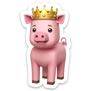 minecraft pig full body pink blocky animal with square head wearing a crown sticker
