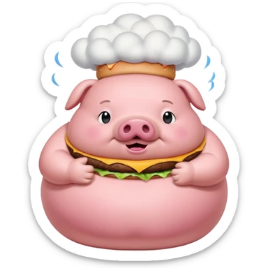 fat obese pig eating burger with fart cloud surrounding around it sticker