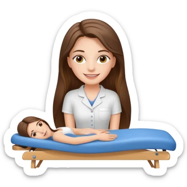 smiling white long brunette hair girl with hazel eyes on massage table sticker