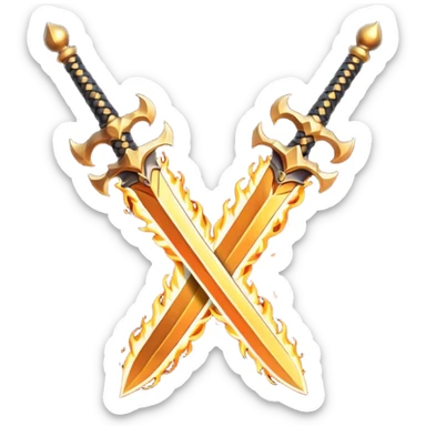 Two powerful on fire fully golden fiery royal crossed swords sticker