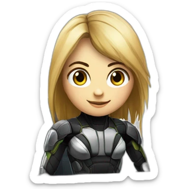 Girl developer behind his laptop with this style : Crytek Crysis Video game with nanosuit character hacker themed character sticker