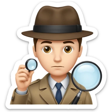 a detective leaning and looking at something with magnifying glass sticker