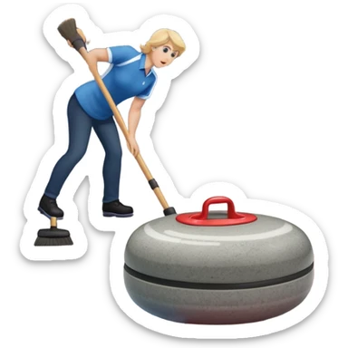 An icon showing a detailed close-up of a curling stone sliding across the ice, with a broom in motion beside it. The background features an indoor stadium with cheering spectators on the stands. Transparent background captures the strategy and focus of curling. sticker