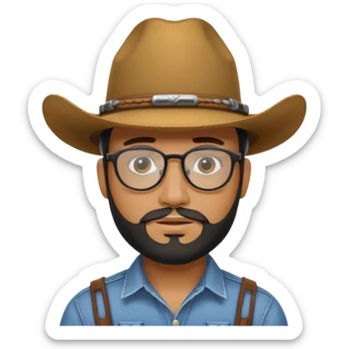 Man wearing a cow boy hat and a chin strap beard and black glasses  sticker