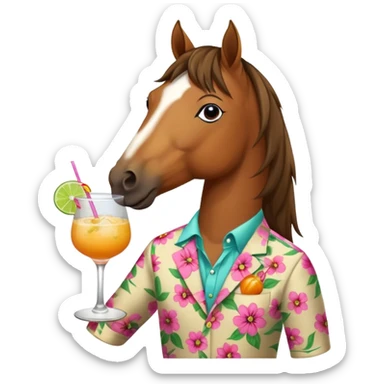  horse with flowered shirt character holding cocktail sticker