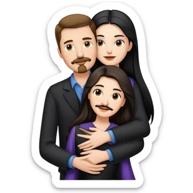 tall white man with brown hair goatee mustache hugging a pale woman with long black hair, wearing elegant clothing sticker