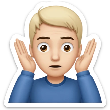 Person leaning forward with one hand behind their ear, eyebrows raised, confused face, as if saying "What? sticker