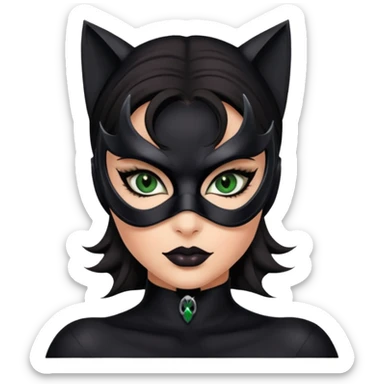 Catwoman green eyes with mask, big lashes, sultry eyes and eyeliner sticker