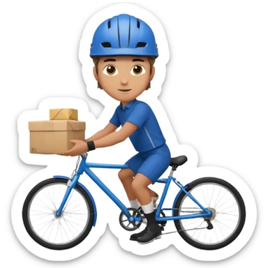 male delivery worker in a  cycling, holding a parcel sticker