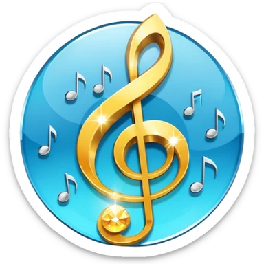 diamond CD emoji in minimalist style with a music note and glow effect sticker