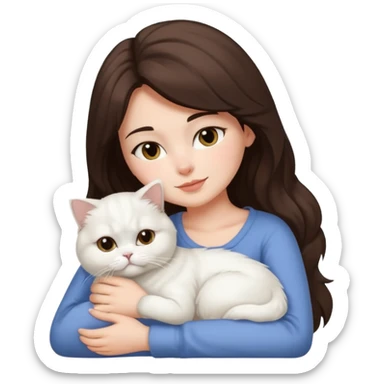 Brunette woman snuggling white Persian cat sticker