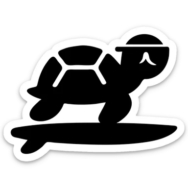Add cool sunglasses to the surfing turtle. Keep the solid filled icon style with bold silhouette and minimal details, no background. sticker