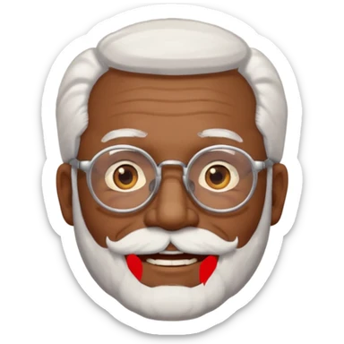 An elderly man emoji with medium-dark skin tone, white hair on the sides, glasses, light eyebrows, and a light white beard. sticker