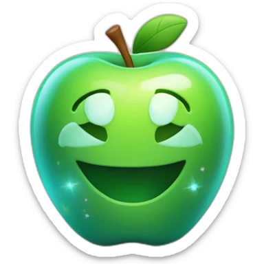 Create a 3D apple with a luminous, semi-transparent skin, revealing a starry interior, set in a garden. sticker