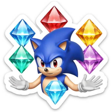 I want Sonic the hedgehog with the 7 chaos emeralds and the Goku aura transformation, where is the super Sonic aura Is a power 7 diamonds, red, blue, yellow, green, white, cyan and purplr sticker
