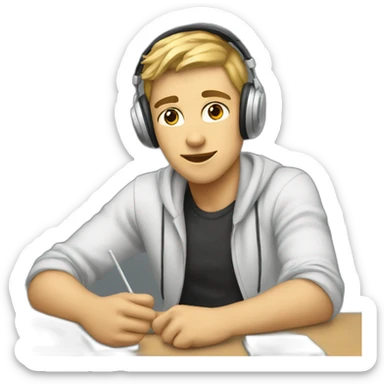 white student listening to music on class sticker