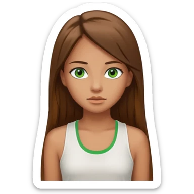 A girl with long brown straight hair, green eyes, and a white tank top; she doesn't have bangs. tan skin sticker
