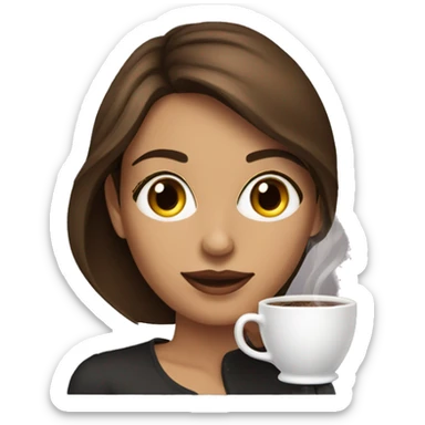 Side view realistic posh brown haired woman drinks coffee sticker