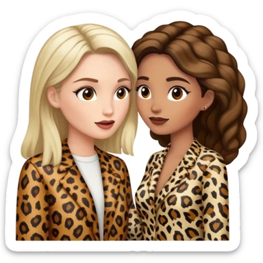 Two women talking to each other, both wearing animal print clothing sticker