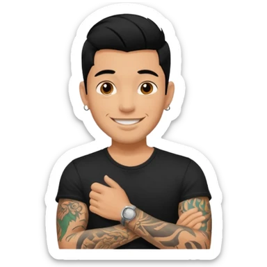 A man in tattoos handsome with flirty smile till legs black hair sticker