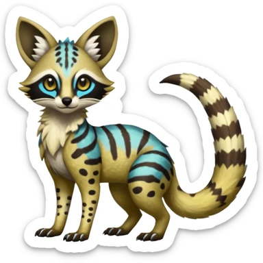 Rare realistic tropical exotic cute epic pretty beautiful handsome gorgeous aesthetic colorful vibrant Vernid-Protogen-Primagen-Wickerbeast-Genet-Trico-species-Fakemon-hybrid-creature by LiLaiRa, beautiful intricate markings, full body sticker