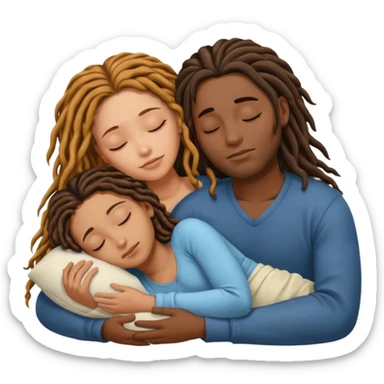 Couple sleeping biracial (black male with caramel skin and dreads and hispanic female with fair skin and long brunette hair) sticker