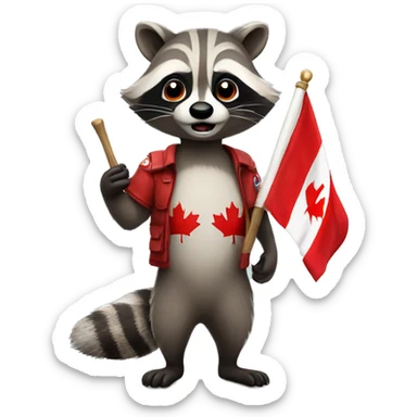 raccoon holding canada flag sticker