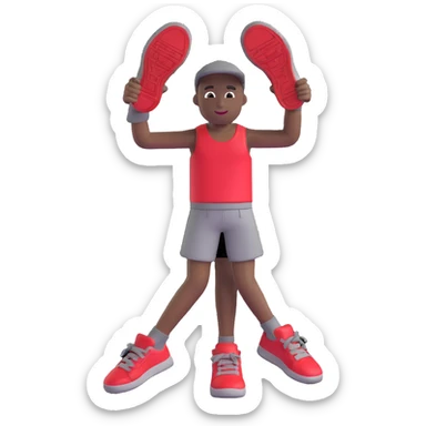3D Emoji style sneaker inspired by DJ Khaled's Grateful Air Jordan Retro 3 in University Red, Black, and Cement Grey, with cartoon arms and legs, playful pose sticker