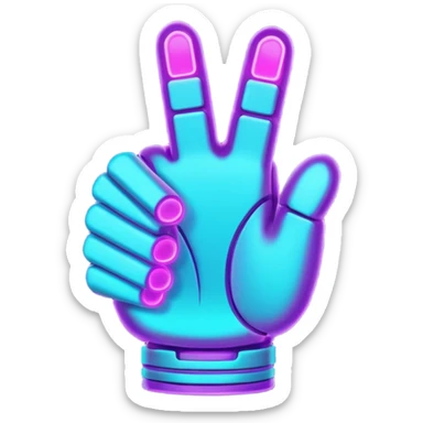 futuristic glowing thumbs up, neon purple and cyan light, dark background, digital tech style sticker