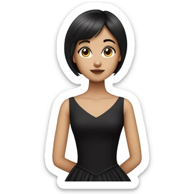 girl with dark brown very short straight hair and bangs and black ballgown sticker
