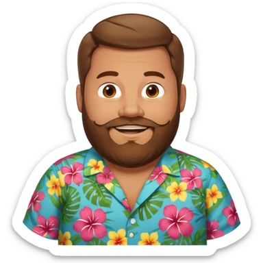 Fat man brown hair with beard Hawaiian shirt  sticker