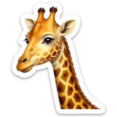 Cinematic Noble Giraffe Portrait Emoji, Poised and regal, with a towering, elegant build and a stunning, patterned Fur of warm yellows and browns, long, graceful neck and soulful, gentle eyes, Simplified yet sharp and sophisticated features, highly detailed, glowing with a soft, dignified glow, high shine, intelligent and graceful, stylized with an air of savannah majesty, focused and attentive, soft glowing outline, capturing the essence of a watchful and confident giant, so majestic it feels as though it could stretch out of the screen with effortless authority! sticker