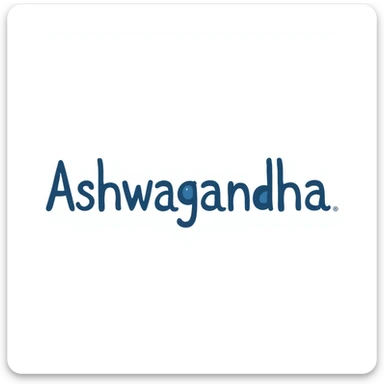 The word "Ashwagandha" hand-drawn in a cool blue and purple color palette. Simple doodle style with minimal decoration. sticker
