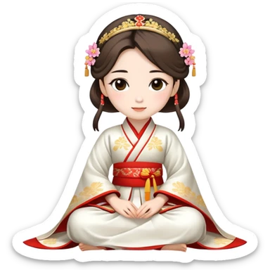 Beautiful girl wearing Hanfu h wedding dress sitting sticker