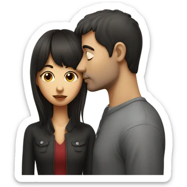 a man kissing a darker haired women with bangs on the forhead sticker
